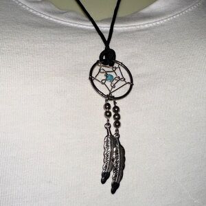 Silver Tone & Blue Turquoise Bead‎ Dreamcatcher Pendant Necklace